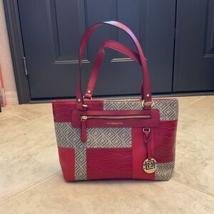 Liz Claiborne Jess Patterned Tote in Monogram Red Patch